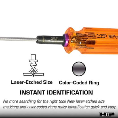 MIP 9204 Ball End Standard Hex Screwdriver RC Tools Kit 3/32" – Precision Hexagon Screwdriver for RC Cars, Quadcopter, Helicopter, and FPV Racing Drone Models - size: 3/32" - Ball End