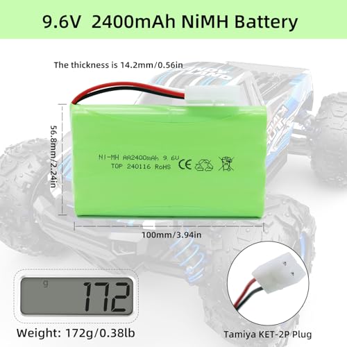 9.6V 2400mAh NiMH Battery - RC Car Rechargeable Battery AA with Tamiya KET-2P Plug and USB Charge Cable for RC Car Spare Part RC Tank Boat Batteries