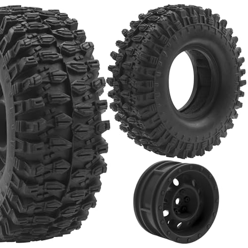 RC 1/10 1.9" Rubber Tires OD 108mm & 12mm Hex Hub Wheel Rims Compatible with Axial SCX10 90046 AXI03007 Traxxas TRX4 Tamiya CC01 D90 TF2 HSP 1/10 RC Crawler Car (Black) - color: Black