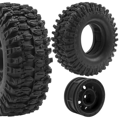 RC 1/10 1.9" Rubber Tires OD 108mm & 12mm Hex Hub Wheel Rims Compatible with Axial SCX10 90046 AXI03007 Traxxas TRX4 Tamiya CC01 D90 TF2 HSP 1/10 RC Crawler Car (Black) - color: Black