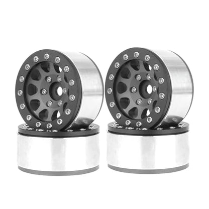 4PCS 1.55 Inch Aluminum Alloy Metal 10Holes Beadlock Wheel Rim Hubs Replacement Accessory for Tamiya AX90069 D90 TF2 CC01 CC02 1/10 RC Crawler Car Upgrade Parts (Black) - color: Black