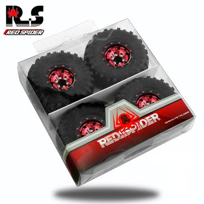 REDSPIDER （4pcs） 1.0 beadlock Wheels and Tires，1.0 Tires Set Has Super Soft Stickiness，Wheel hub Colors Available. 1.0 Crawler Tires for TRX4M Axial AX24 SCX24 FCX24 1/18 1/24 RC Crawler Car (Red) - color: Red