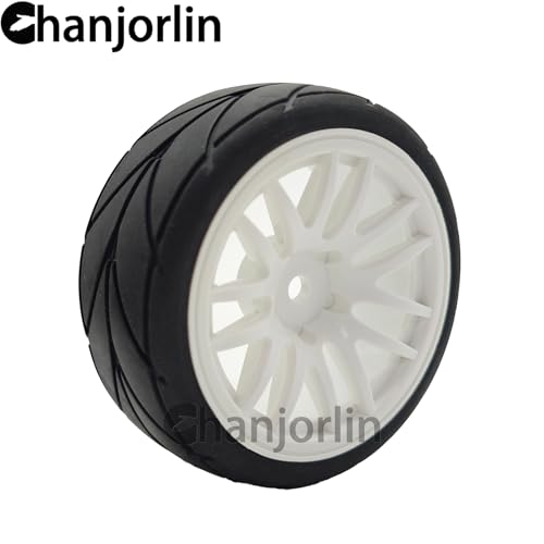 RC 1/10 On Road Touring Tires & Wheels 12mm Hex Hard Plastic Rims OD 65mm Street Racing Tyre for 1:10 1/12 Rally Drift Car Tamiya TT01 TT02 Traxxas XV02 XV01 HPI KYOSHO PTG2 4PCS (White) - color: White
