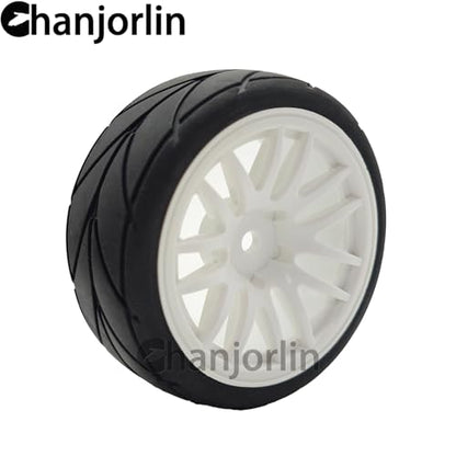 RC 1/10 On Road Touring Tires & Wheels 12mm Hex Hard Plastic Rims OD 65mm Street Racing Tyre for 1:10 1/12 Rally Drift Car Tamiya TT01 TT02 Traxxas XV02 XV01 HPI KYOSHO PTG2 4PCS (White) - color: White