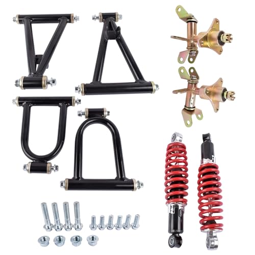 11'' Front Suspension Shock Swing Arm Full Kit Upper Lower Steering Knuckle Spindle Kit Replacement for DIY ATV Quad Bike Buggy Go Kart Parts