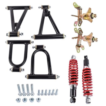 11'' Front Suspension Shock Swing Arm Full Kit Upper Lower Steering Knuckle Spindle Kit Replacement for DIY ATV Quad Bike Buggy Go Kart Parts