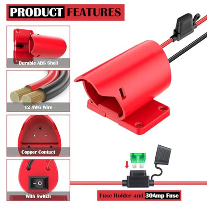 1 Packs Power Wheel Adapter for Milwaukee M12 Battery Adapter 12V Power Wheel Battery Conversion Kit with Switch, Fuse & Wire Terminals, 12AWG Wire, Power Connector for DIY Rc Car Toys and Robotics - size: 1 Pack