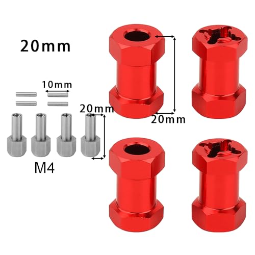 4PCS 12mm Aluminum Wheel Hex Hub 15/20/25mm Offset Extension Hex Drive Coupler Adaptor for 1/10 RC Crawler Car AXIAL AX10 SCX10 I II D90 CC01 F350 Upgrade Part (20mm red)-516f1gdsfg