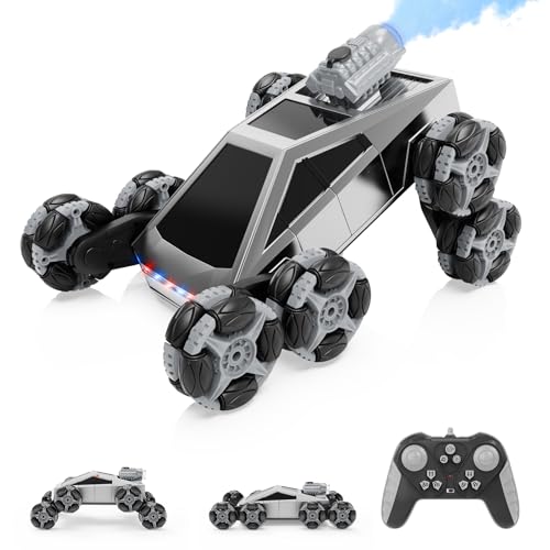 8 Wheel RC Stunt Car with Gesture Control, Spray & LED Lights, Gesture Sensing Remote Control Cars for Boys Age 6 7 8-12 13 14 Year Old, Christmas Birthday Gifts Ideas for Kids - color: Grey