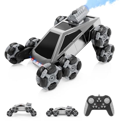 8 Wheel RC Stunt Car with Gesture Control, Spray & LED Lights, Gesture Sensing Remote Control Cars for Boys Age 6 7 8-12 13 14 Year Old, Christmas Birthday Gifts Ideas for Kids - color: Grey