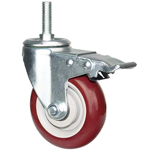 4 Inch Swivel Stem Casters Heavy Duty American Size UNC 1/2"-13x1-1/2 Stem Thread Wheels 360 Degree Durable Wheels Dual Safety Locks Castors with 800 Lbs Capacity Pack of Four - color: Red, size: 4 Inch