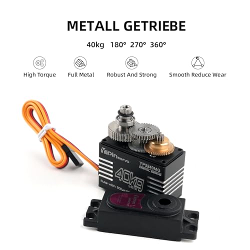 40KG Digital Servo, 3240MG High-Torque Metal Gear, IP67 Waterproof, 5-7.4V, 180°/270° Control Range, 2-Pack for RC Crawler TRX6 SCX10 (270 Degree) - style: 270 Degree