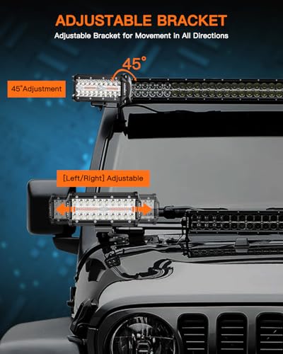 LED Light Bar,LEDMIRCY 7 Inch Lights Bar Kit with Rocker Switch 6 Modes | White/Amber Offroad Lights with Memory Function Strobe Flashing Light with Wiring Harness for Trucks Boat Tractor Etc