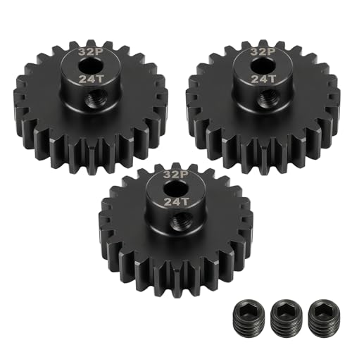 32P 24T Pinion Gear 3.175mm Shaft, Hardened Steel Motor Gear for 1/10 Scale RC Car Truck Crawler Monster Buggy, High Speed Durable 32 Pitch Gear Upgrade Parts 540 550 Brushed 3650 3660 Brushless - color: 24T