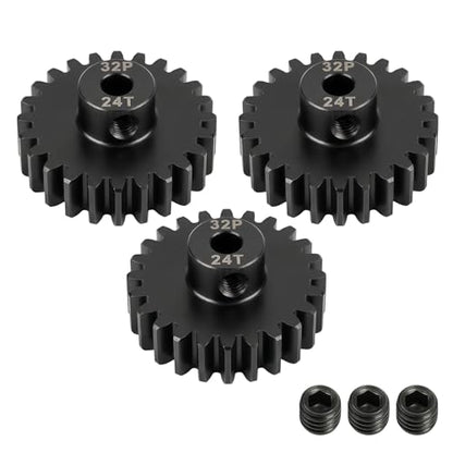 32P 24T Pinion Gear 3.175mm Shaft, Hardened Steel Motor Gear for 1/10 Scale RC Car Truck Crawler Monster Buggy, High Speed Durable 32 Pitch Gear Upgrade Parts 540 550 Brushed 3650 3660 Brushless - color: 24T