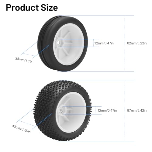 1/10 RC Car Tires and Wheels, daitoku 12mm Hex 1/10 RC Off Road Racing Tires and Wheels Rims for 1/10 Serpent Spyder SRX2 SRX4 XRAY XB2 Tekno EB410 yokomo yz4 Tamiya TD4 TT-02B DF-02