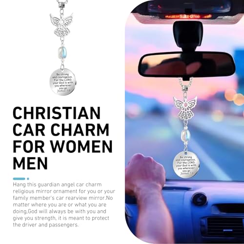1 PC Angel Rear View Hanging Charm, Angel Wings Rear View Mirror Charm Ornament, Stainless Steel Car Interior Hanging Decoration Accessories, Universal for Most Cars and Home (Silver)