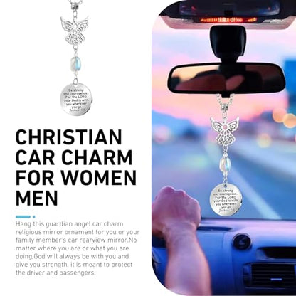 1 PC Angel Rear View Hanging Charm, Angel Wings Rear View Mirror Charm Ornament, Stainless Steel Car Interior Hanging Decoration Accessories, Universal for Most Cars and Home (Silver)