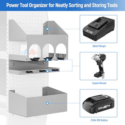 AA Products P-SH-Power Tool Organizer Wall Mount Designed for 13''D Van Shelving Storage, Three Layer 13" W Steel Power Tool Charging Station Organizer