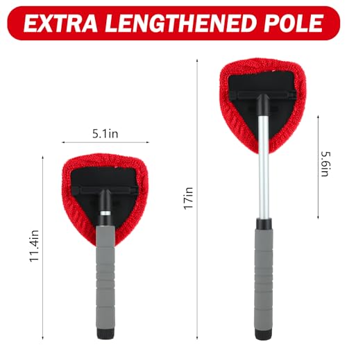 8 Pcs Car Window Cleaner Kit Triangle Shape Include Windshield Cleaning Tool with Extendable Handle 5 Microfiber Bonnets 1 Car Ventilation Brush 1 Empty 50ml Spray Bottle Glass Wiper Kits, Red - color: Red