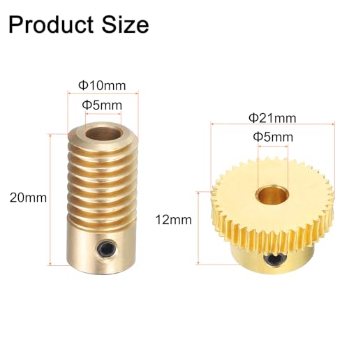 uxcell Worm Gear Set - 0.5 Module 40:1 Reduction Rate 5mm Hole Dia Gear Shaft and 5mm Hole Dia Gear Wheel 40T Drive Gear Box (Brass) - size: 5mmx5mm Bore, style: 0.5 Mod 40T