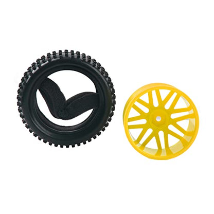 16-Spoke OD 86mm/3.38'' 16-Spoke 12mm Hex Hub Wheel Rims & Rubber Tires Compatible with Redcat Tornado HPI HSP Kyosho Losi 1/10 Scale Off Road Buggy (Yellow) - color: Yellow