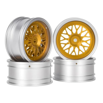 4pcs RC 1/10 Aluminum On Road Wheel Rims Hex 12mm Adjustable Offset for 1:10 RC On Road Drift Touring Street Car (Silver & Gold) - color: Silver & Gold