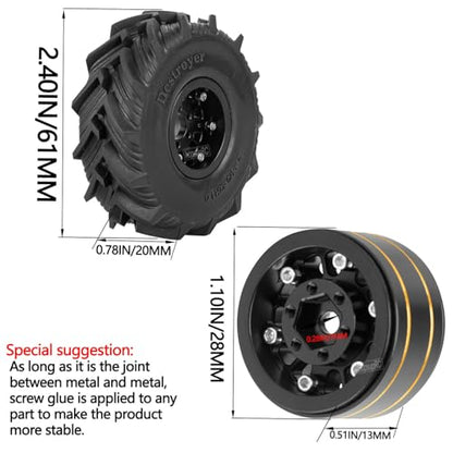 RC Full Brass 1.0in Beadlock RC Wheel RC Tires for 1/18 1/24 Trx4m Axial SCX24 RC Crawler, 1.0“RC Metal Wheel Hub Rim RC Truck Tires 4pcs
