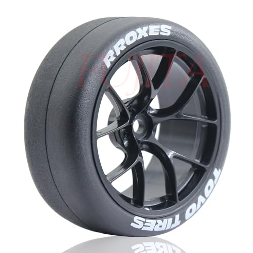 fujita 12mm hex 1/10 RC Drift Tires and Hard Plastic Wheels Rims Rally Racing Tyres for Tamiya XV01 XV02 TT02 PTG HSP RGT Kyosho FAZER MK2 Lc Racing PTG (Black) - color: Black