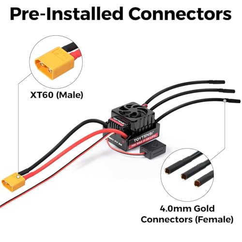 60A Waterproof Brushless ESC, 2-3S LiPo Sensorless Speed Controller for 1/10 RC Car, Truck, Buggy, Truggy, Pre-soldered XT60 & 4.0mm Bullet Connectors, 32-bit MCU - T10 Series - style: 1/10 60A 2-3S XT60