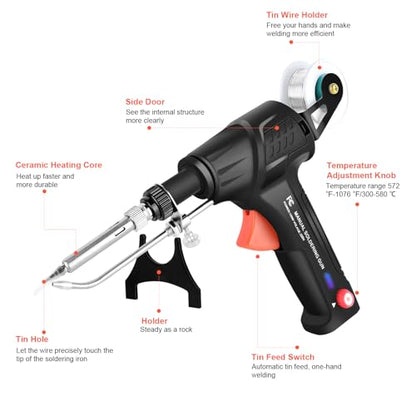 Soldering Gun Kit, Upgrade 120W Adjustable Temp Soldering Iron Set | Multi-Function Soldering Iron Kit for Electronics Welding Repair, Automatic Welding Gun for Home (11-Piece Set) (Black)