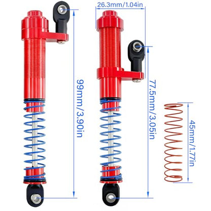 Adjustable Threaded Oil Shock Absorbers 80–100mm with Offset Cap, Aluminum Dampers for 1/10 RC Crawler, 2PCS (Red) - color: Red