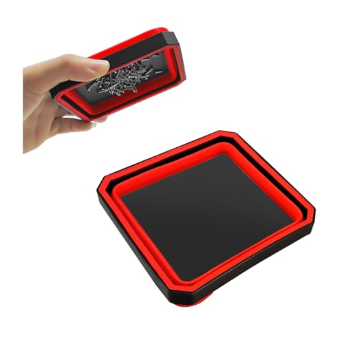 Collapsible Magnetic Parts Tray Set, Silicone Foldable Square Tool Bowls for Screw, Nuts & Small Metal Parts, Dual-Sided Magnet Base Auto Tool Organizer, Universal for Vehicles (Red) - color: Red