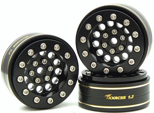 1.3 Beadlock Wheels & Brass Ring Weight 46.5g Adjustable Offset-3mm 1.3 Wheels Hex 7mm for 1/18 1/24 RC Crawlers Upgrade 4Pc YK (Black) - color: Black