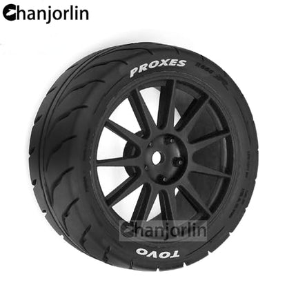1/10 RC On Road Racing Tires and Wheels 12mm Hex OD 2.72'' RC Rally Street Tyres for 1:10 Scale Touring Drift Car Tamiya TT01 TT02 XV01 TA06 A959 PTG2 HPI KYOSHO HSP Traxxas 4PCS (Black) - color: Black