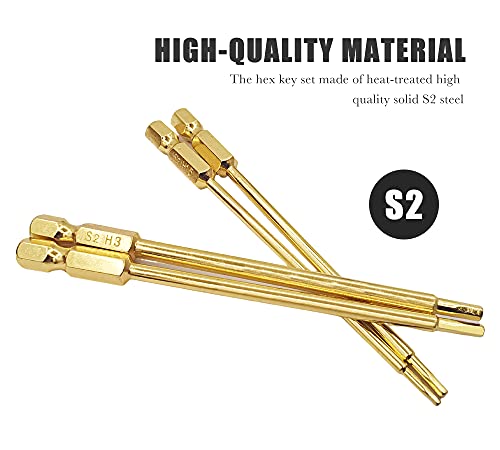 S2 Steel Titanium RC Hex Bit Set 1.5 2.0 2.5 3.0mm for Power Drill | Hex Head Allen Wrench Hexagon Screwdriver Tool Kit 1/4" Hex Shank 3.9" Long for Screwgun/Power Drill RC Repair Working