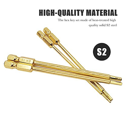 S2 Steel Titanium RC Hex Bit Set 1.5 2.0 2.5 3.0mm for Power Drill | Hex Head Allen Wrench Hexagon Screwdriver Tool Kit 1/4" Hex Shank 3.9" Long for Screwgun/Power Drill RC Repair Working