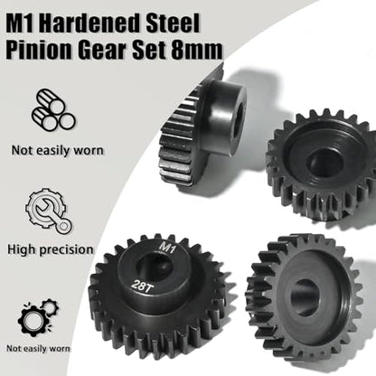 M1 8mm Steel Pinion Gear Set 24T 26T 28T 30T with Laser-Engraved Tooth Count for 1/5 X-Maxx Rc Model Car Buggy Truck Replacement Mod 1 Gear Compatible with Brushed & Brushless Motors 4 Pcs - size: M1-8-24T-26T-28T-30T