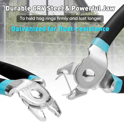 SHALL Bent Hog Ring Pliers Kit with 600pcs Galvanized Hog Rings (3/8’’, 1/2’’, 3/4’’) for Upholstery, Fence, Animal Pet Cages, Bungee Cords, Bagging, Protective Gloves, Storage Case & Bag Included - style: Bent Head
