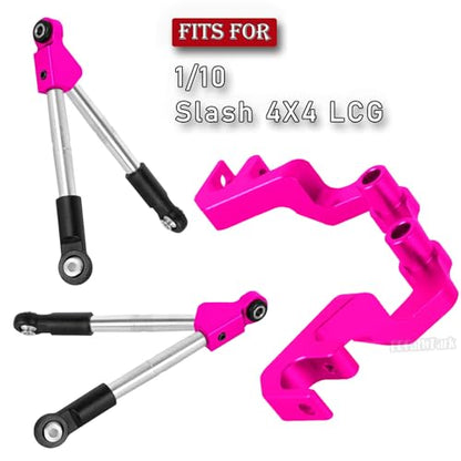 RC Front Tie Rods with Stabilizer Upgrades Part for 1/10 Slash 4X4 LCG,Alloy Aluminium Front Positive and Negative Teeth Pull Rod + Fixed Code Combination-Set,Pink - color: Pink - (Upgrades)