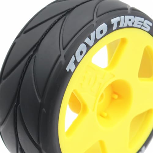 65mm 4PCS 1/10 RC On-Road tires and Hard Plastic wheels set Hex 12mm For WRC Drift Car Conversion 1/10 RC On-Road Car Traxxas Tamiya FW06 TT02 HPI HSP 94122 Kyosho W36 (Yellow) - color: Yellow