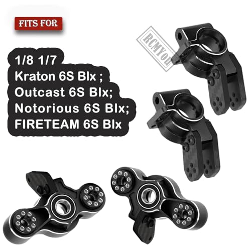 Front Knuckles Steering Blocks & Rear Hub Stub Axle Carriers Upgrades Part for 1/8 Kraton/Notorious/Outcast 6S BLX 4WD,Alloy Steering Hop Ups,Replaces #AR330505#AR330404,Black - color: Black