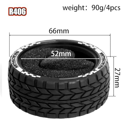 REDSPIDER RC Soft Rubber 1/10 On Road Tires 4PCS for Traxxas 4 Tec 2.0 Tamiya TT01 XV01 Kyosho WR8 Sakura WLtoys HPI HSP 1:10 RC Scale Touring On Road Racing Car Wheel Rims (Tire) - color: Tire