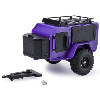 RC Off-Road Camping Trailer for 1/18 1/24 TRX4M SCX24 RC Crawler | Durable ABS mini camping trailer pre-drilled LED mounting holes, highly realistic scale design - color: Black Purple