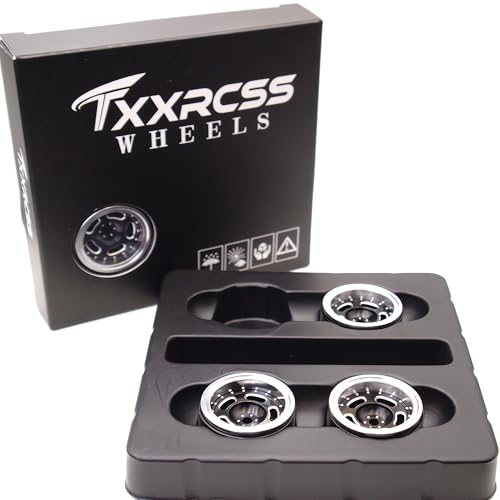 RC 1.0 Beadlock Wheels Offsets -2 Aluminum Rims for AX24 1/18 TRX4M All 1/24 Scale SCX24 Deadbolt RC Crawler Car Wheels Upgrades 4Pc (Black & Silver) - color: Black & Silver