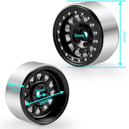 RCLIONS Aluminium 1.3" RC Beadlock Wheel Hub Rims for 1/24 1/18 TRX4M AXIAL SCX24 RC Crawler Car Upgrade Parts (Black) - color: Black