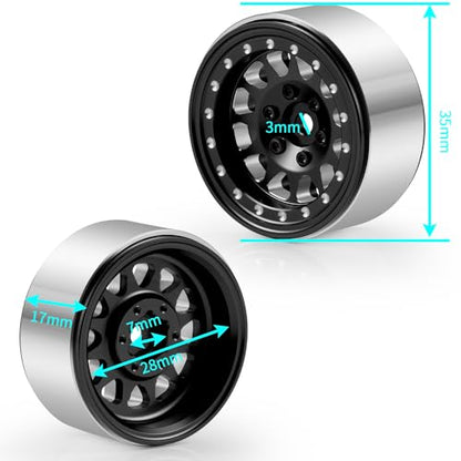 RCLIONS Aluminium 1.3" RC Beadlock Wheel Hub Rims for 1/24 1/18 TRX4M AXIAL SCX24 RC Crawler Car Upgrade Parts (Black) - color: Black