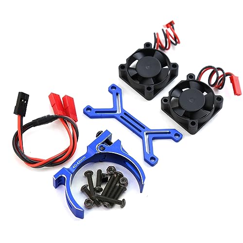 Arrma RC 4074 Motor Upgrade - High Speed 20000rpm Dual Fans Cooling Fan Heatsink with 40-42mm Adjustable Mount for 1/7 1/8 Scale Models (Blue)