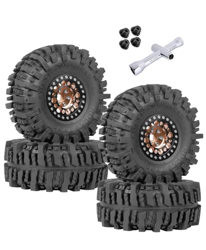 RC 1.9 Beadlock Wheels and Tires for 1/10 SCX10 SCX10 II 90046 SCX10 III AXI03007 SCX10 Pro TRX4 TRX6 Gen7/8 D90 VS4-10 MST CFX RC Crawler Car,Aluminum 1.9 Beadlock Wheel Rims and Tires,Brown - color: Brown for Axial SCX10