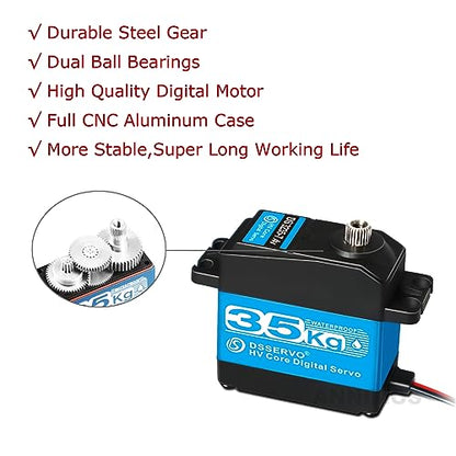 35kg RC Digital Servo 7.4v Steering servo Motor 25T Full Metal Gear High Torque High Speed Waterproof for 1/8 1/10 1/12 RC Cars Crawler DIY Robotic - 270 Degree - size: 270 Degrees
